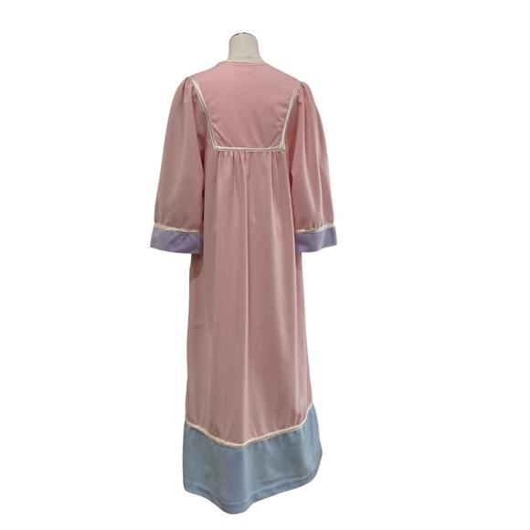 Vintage 70s Styled by SAYBURY Pink & Pastel Zip Front Maxi Robe Women's Size S - Picture 7 of 9